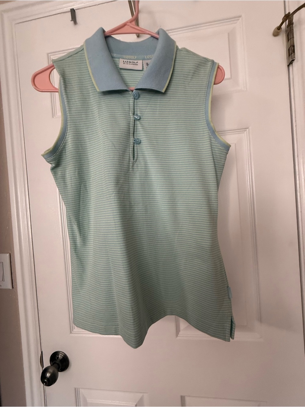 Liz Claiborne LizGolf Sleeveless Striped Polo — Light Blue & Mint